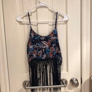 Floral print tassel strappy crop top